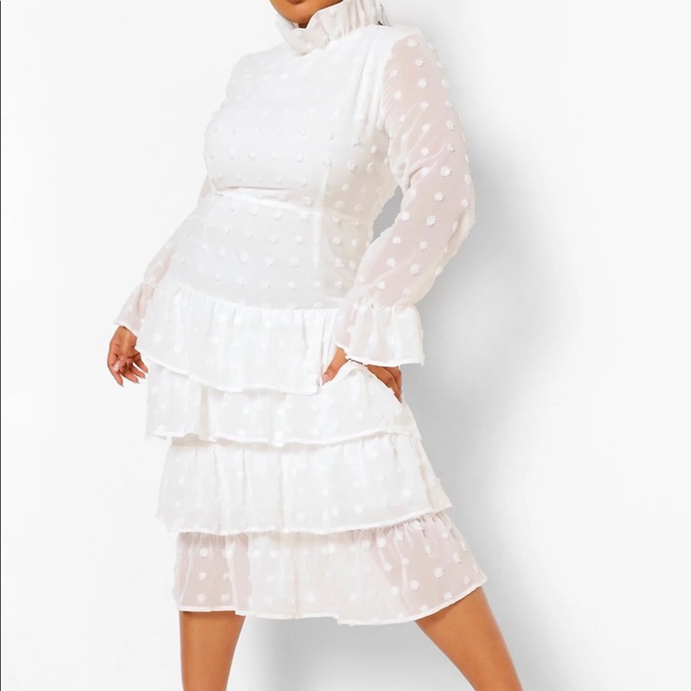 Plus Polka Dot Ruffle Tiered Midi Dress
